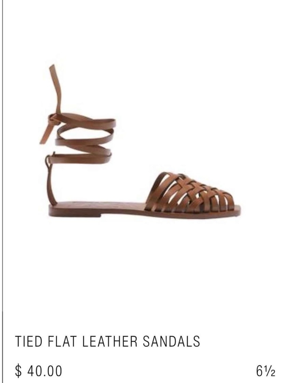 Zara Brown Leather Wrap-Ankle Flat Sandals